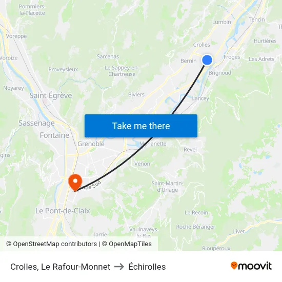 Crolles, Le Rafour-Monnet to Échirolles map