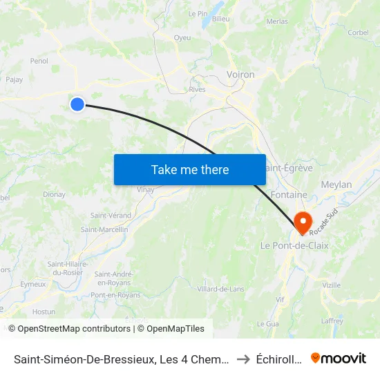 Saint-Siméon-De-Bressieux, Les 4 Chemins to Échirolles map