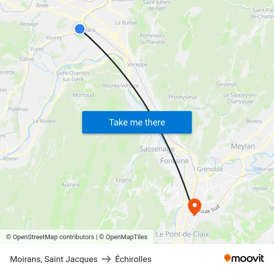 Moirans, Saint Jacques to Échirolles map