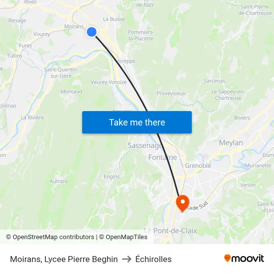 Moirans, Lycee Pierre Beghin to Échirolles map
