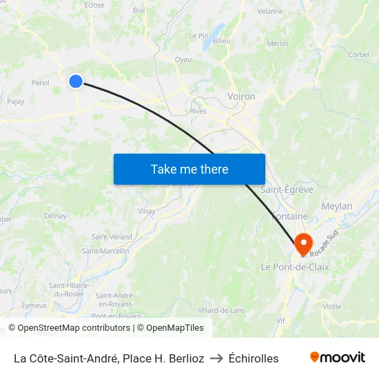 La Côte-Saint-André, Place H. Berlioz to Échirolles map