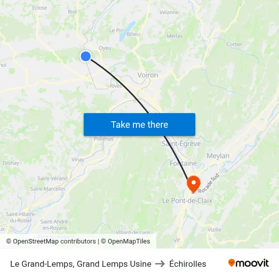 Le Grand-Lemps, Grand Lemps Usine to Échirolles map