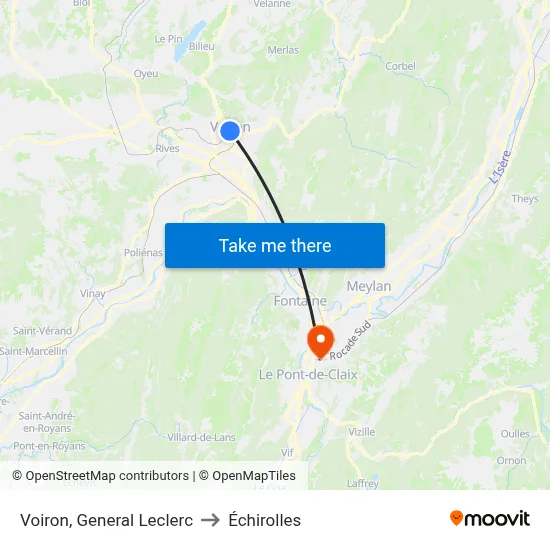 Voiron, General Leclerc to Échirolles map