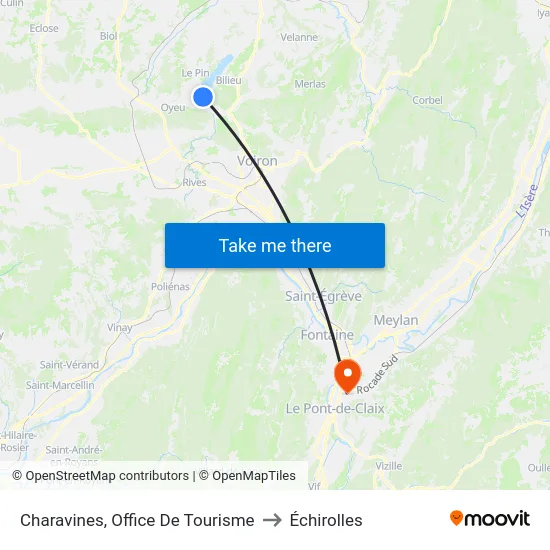 Charavines, Office De Tourisme to Échirolles map
