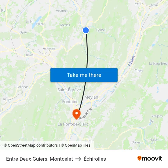 Entre-Deux-Guiers, Montcelet to Échirolles map