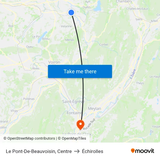 Le Pont-De-Beauvoisin, Centre to Échirolles map