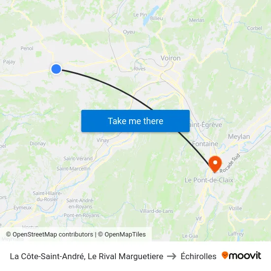 La Côte-Saint-André, Le Rival Marguetiere to Échirolles map