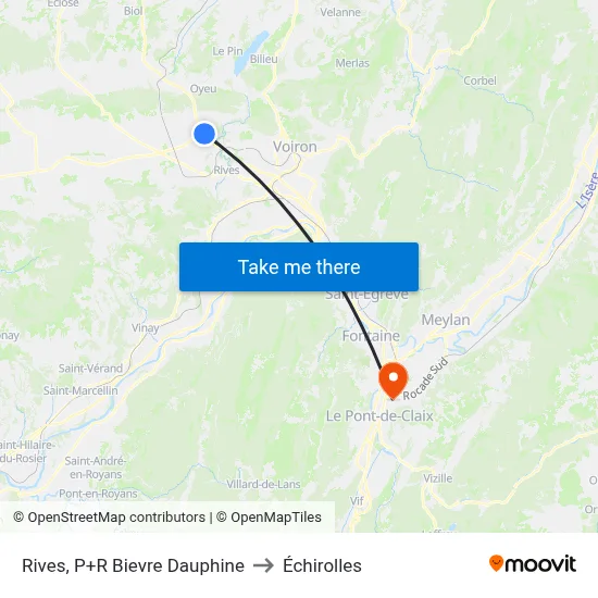 Rives, P+R Bievre Dauphine to Échirolles map
