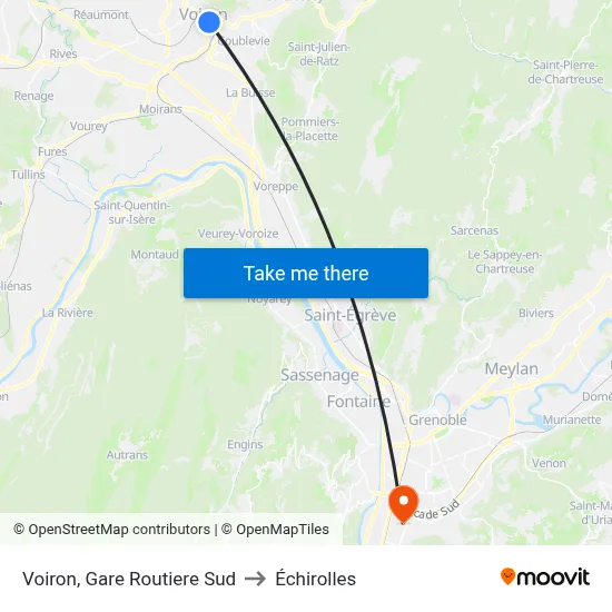Voiron, Gare Routiere Sud to Échirolles map