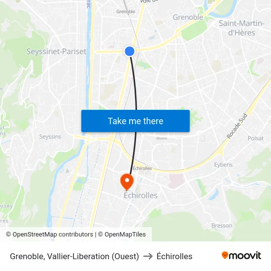 Grenoble, Vallier-Liberation (Ouest) to Échirolles map