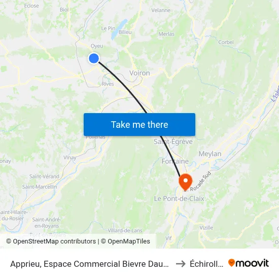 Apprieu, Espace Commercial Bievre Dauphine to Échirolles map