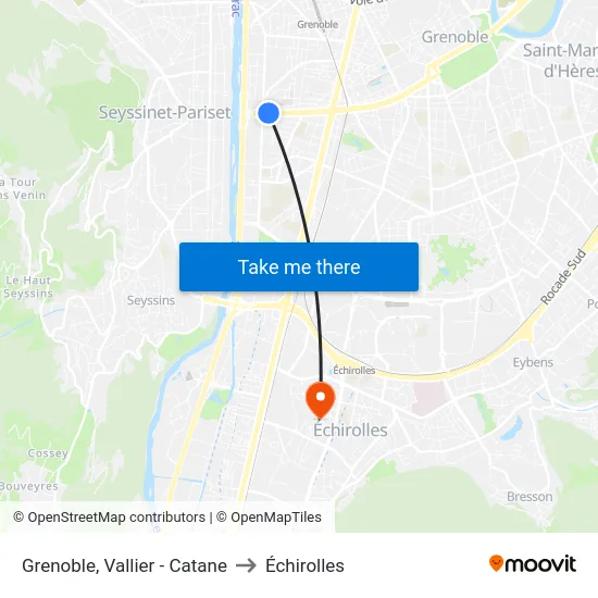 Grenoble, Vallier - Catane to Échirolles map