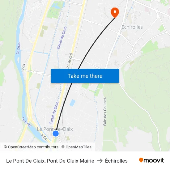 Le Pont-De-Claix, Pont-De-Claix Mairie to Échirolles map