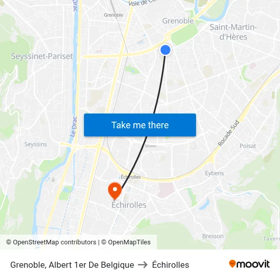 Grenoble, Albert 1er De Belgique to Échirolles map