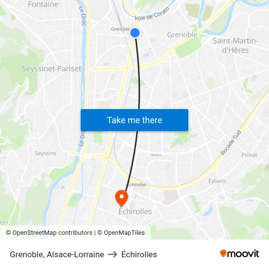 Grenoble, Alsace-Lorraine to Échirolles map