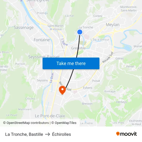 La Tronche, Bastille to Échirolles map