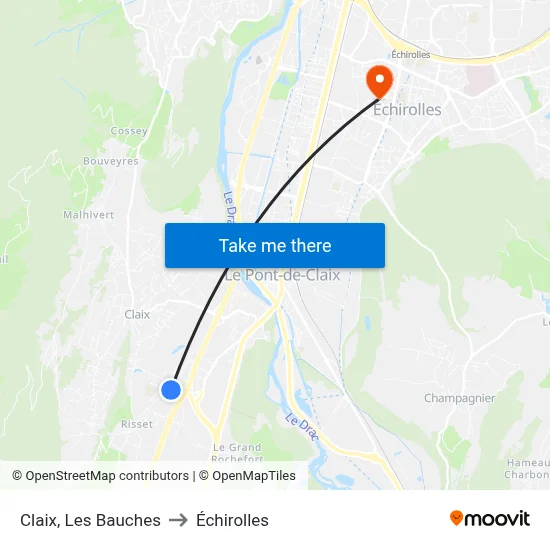 Claix, Les Bauches to Échirolles map
