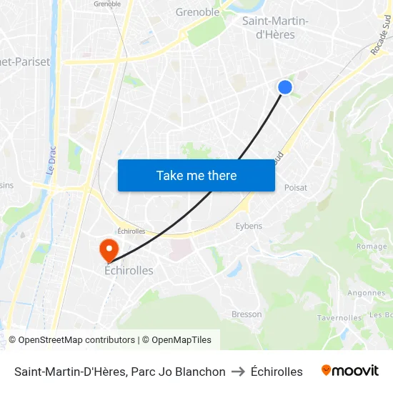 Saint-Martin-D'Hères, Parc Jo Blanchon to Échirolles map