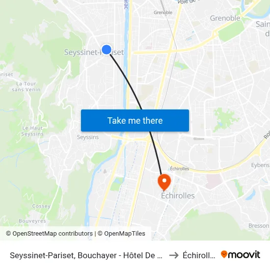 Seyssinet-Pariset, Bouchayer - Hôtel De Ville to Échirolles map
