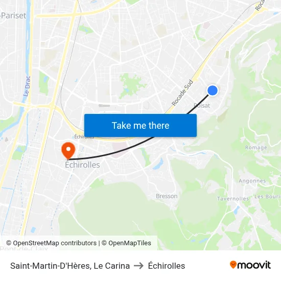 Saint-Martin-D'Hères, Le Carina to Échirolles map
