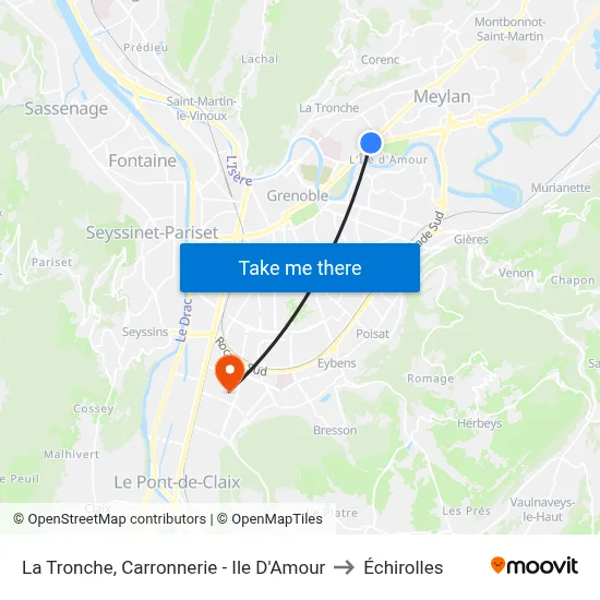 La Tronche, Carronnerie - Ile D'Amour to Échirolles map
