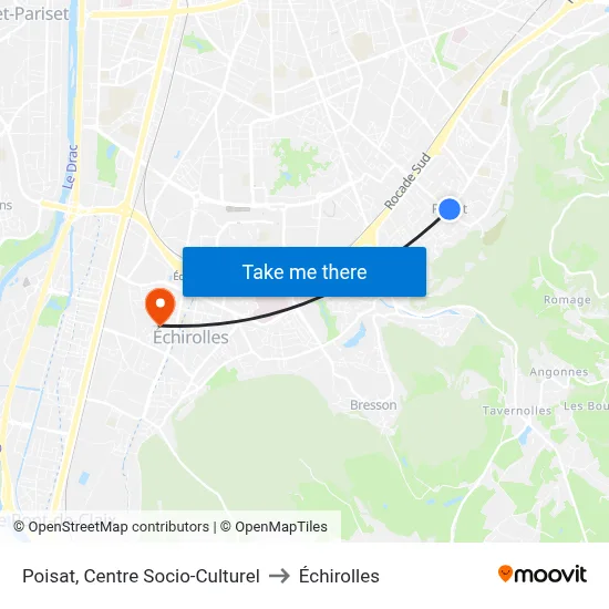 Poisat, Centre Socio-Culturel to Échirolles map