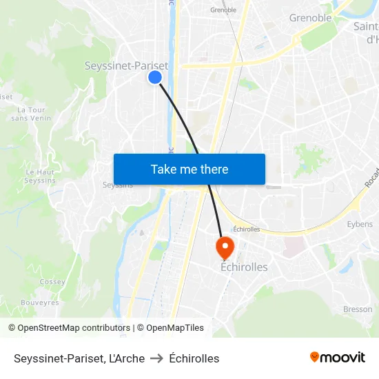 Seyssinet-Pariset, L'Arche to Échirolles map