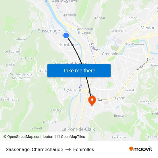 Sassenage, Chamechaude to Échirolles map