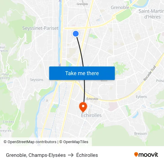 Grenoble, Champs-Elysées to Échirolles map