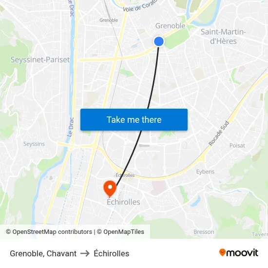 Grenoble, Chavant to Échirolles map