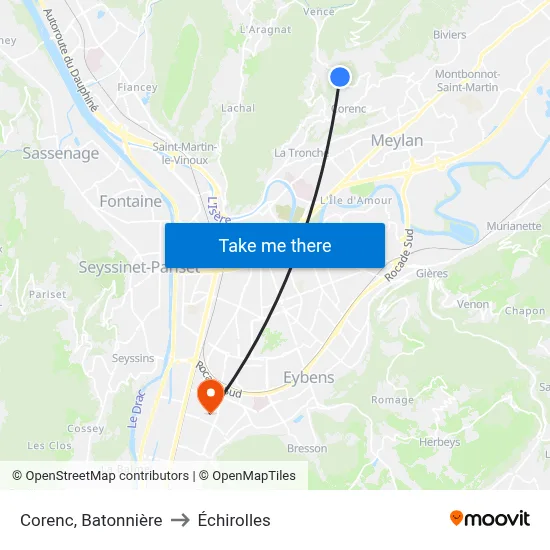 Corenc, Batonnière to Échirolles map