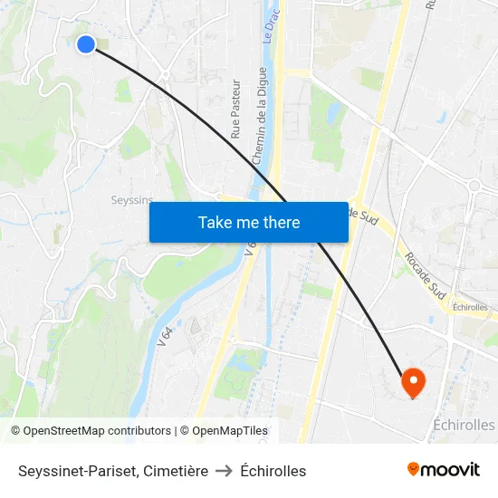 Seyssinet-Pariset, Cimetière to Échirolles map