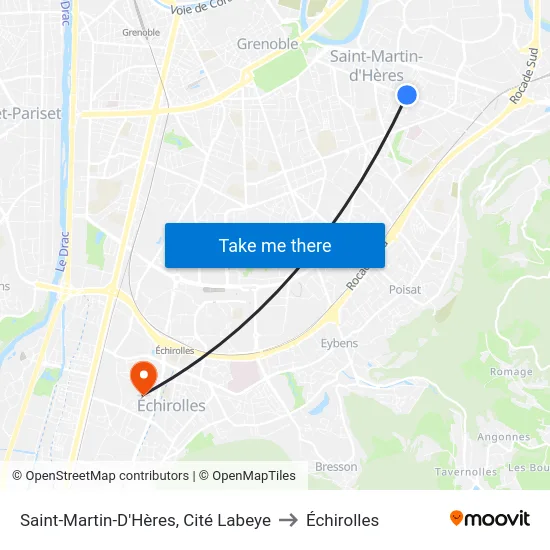 Saint-Martin-D'Hères, Cité Labeye to Échirolles map