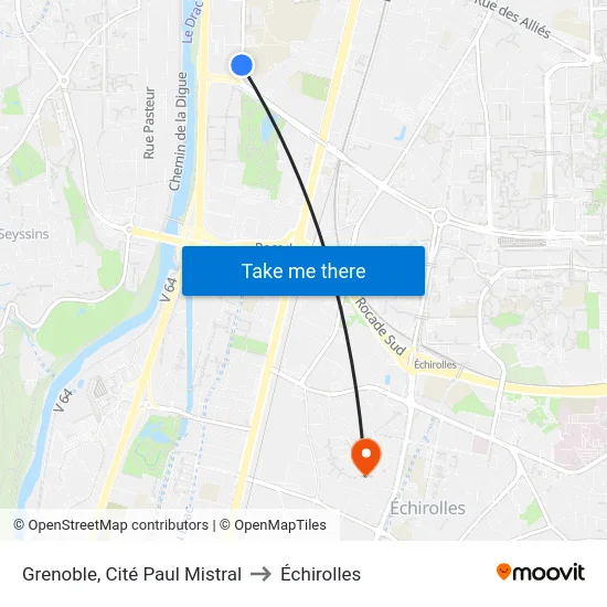 Grenoble, Cité Paul Mistral to Échirolles map