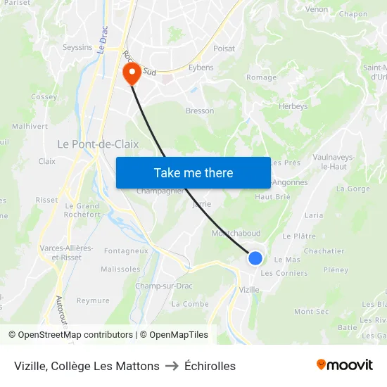 Vizille, Collège Les Mattons to Échirolles map