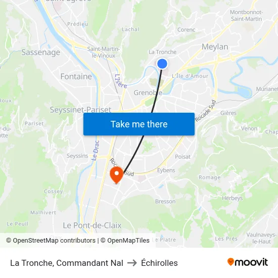 La Tronche, Commandant Nal to Échirolles map