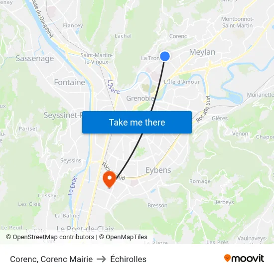 Corenc, Corenc Mairie to Échirolles map