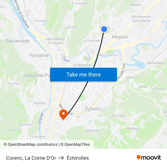 Corenc, La Corne D'Or to Échirolles map