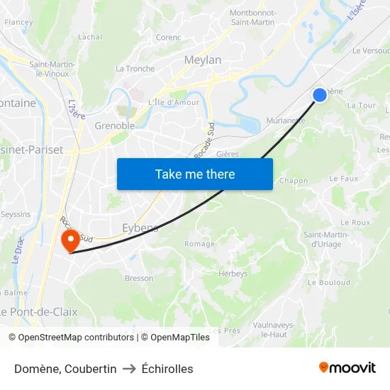 Domène, Coubertin to Échirolles map