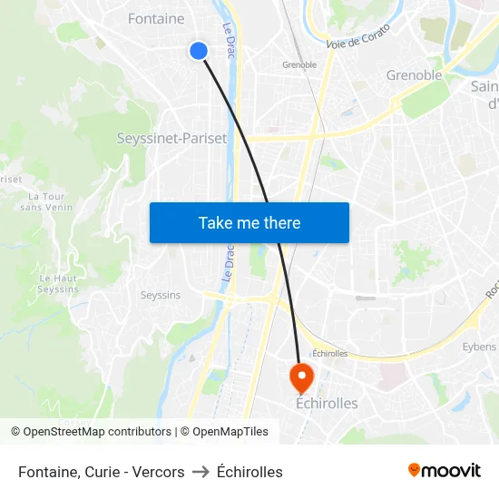 Fontaine, Curie - Vercors to Échirolles map