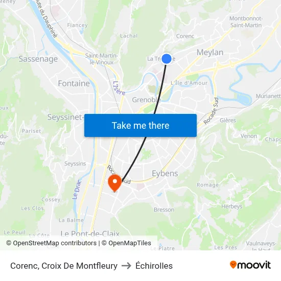 Corenc, Croix De Montfleury to Échirolles map