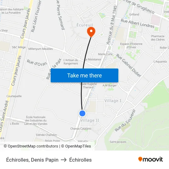 Échirolles, Denis Papin to Échirolles map