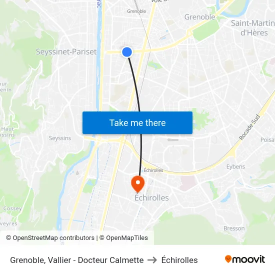 Grenoble, Vallier - Docteur Calmette to Échirolles map