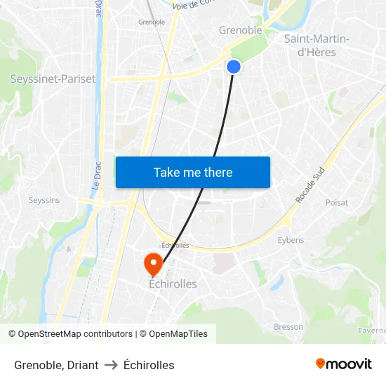 Grenoble, Driant to Échirolles map