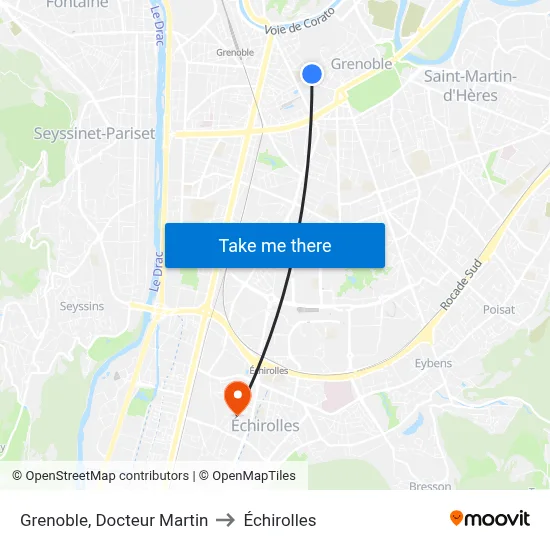 Grenoble, Docteur Martin to Échirolles map