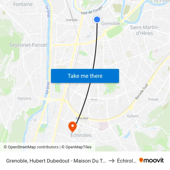 Grenoble, Hubert Dubedout - Maison Du Tourisme to Échirolles map