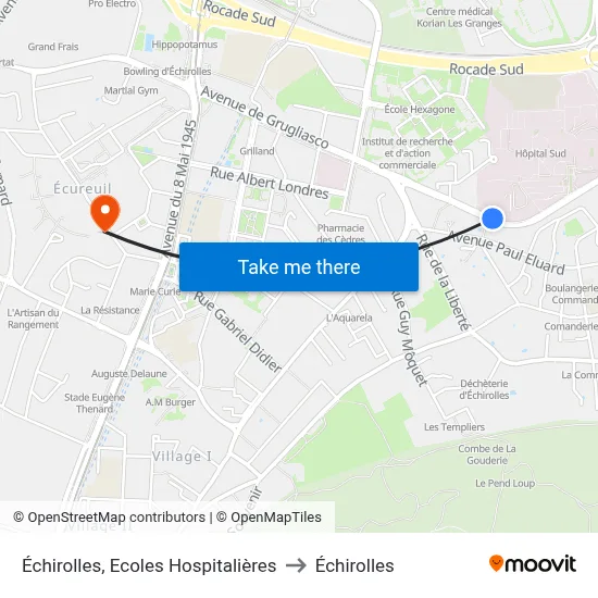 Échirolles, Ecoles Hospitalières to Échirolles map