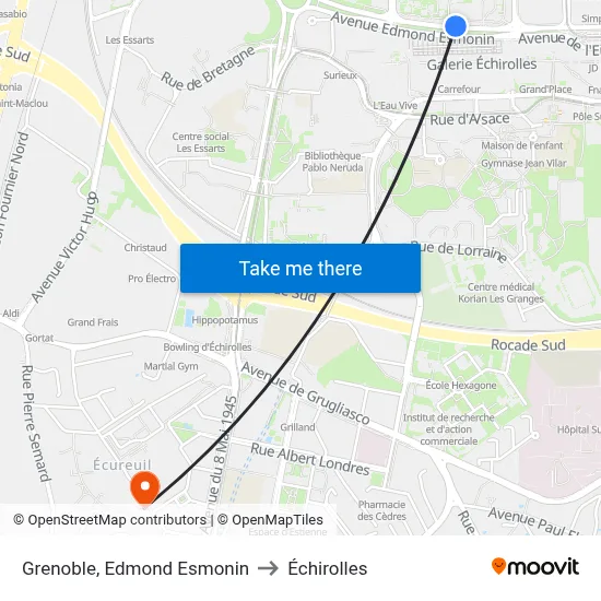 Grenoble, Edmond Esmonin to Échirolles map