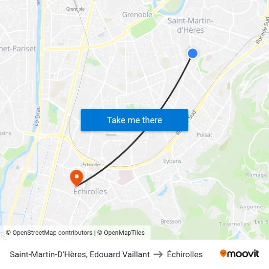 Saint-Martin-D'Hères, Edouard Vaillant to Échirolles map