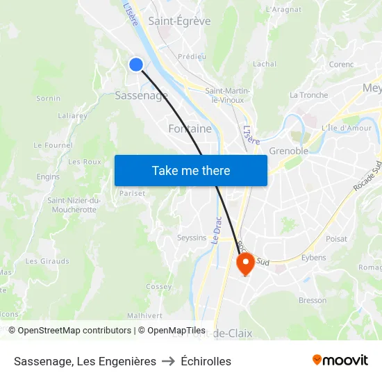 Sassenage, Les Engenières to Échirolles map